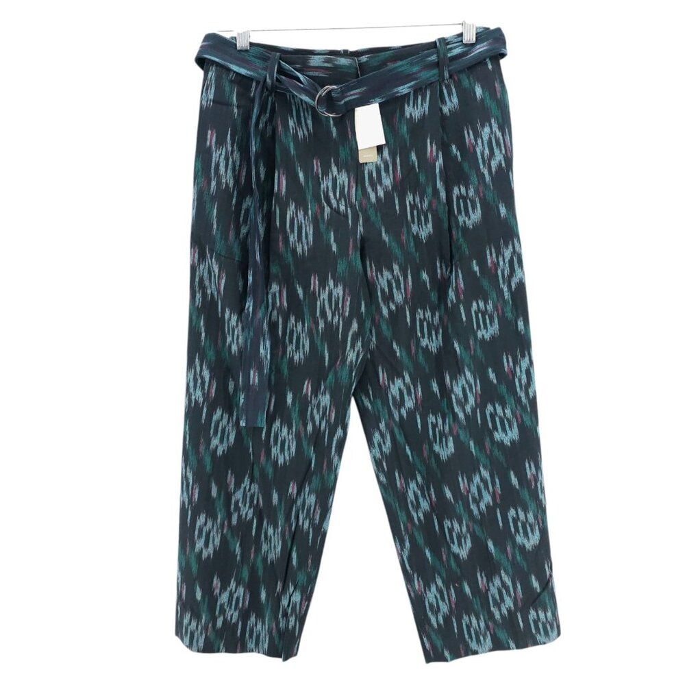 NWT J. CREW Cropped Wide Leg Belte Pants Ikat Print 100% Cotton Size 6